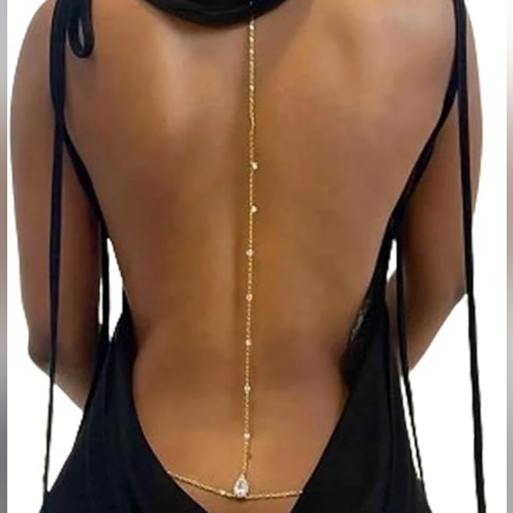 Gold Back Rhinestone Chain Necklace for Backless Dress / Bridal Accessory